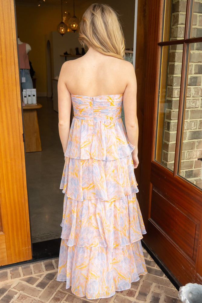 anisha dress line Anisha Strapless Tiered Ruffle Maxi Dress