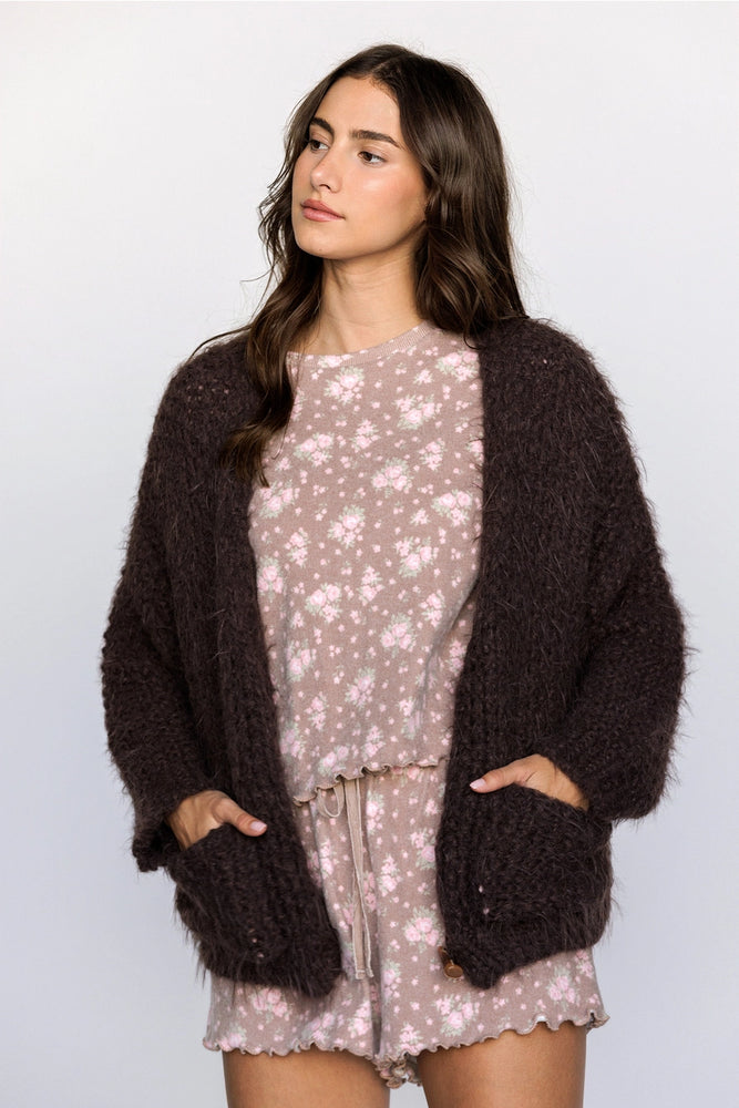 
                  
                    Load image into Gallery viewer, Chunky Knit Chocolate Cardigan
                  
                