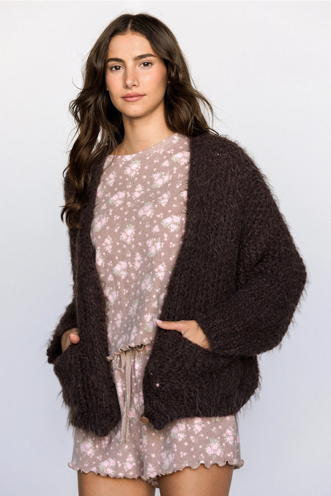 
                  
                    Load image into Gallery viewer, Chunky Knit Chocolate Cardigan
                  
                