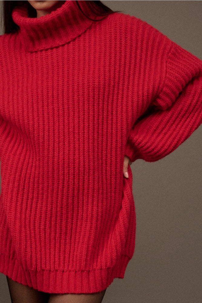 
                  
                    Load image into Gallery viewer, Ruby Red Oversized Ribbed Sweater
                  
                