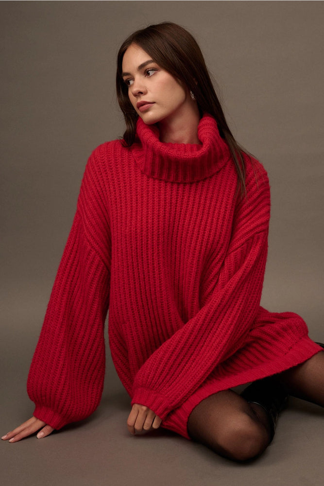 
                  
                    Load image into Gallery viewer, Ruby Red Oversized Ribbed Sweater
                  
                