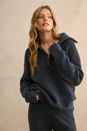 
                  
                    Load image into Gallery viewer, Amelia Waffle Navy Half Zip Sweater
                  
                