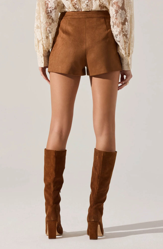 
                  
                    Load image into Gallery viewer, Jude Camel Faux Suede Shorts
                  
                